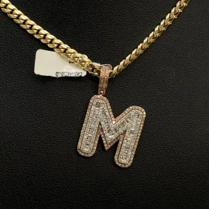 Letter M Pendant 10K Rose-White Gold With Diamond / 4.1gr