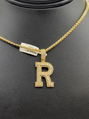 Letter R Pendant 10K Yellow Gold With Diamond / 5.4gr