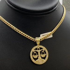 Libra Sign Pendant 10K Yellow Gold With Diamond / 5gr