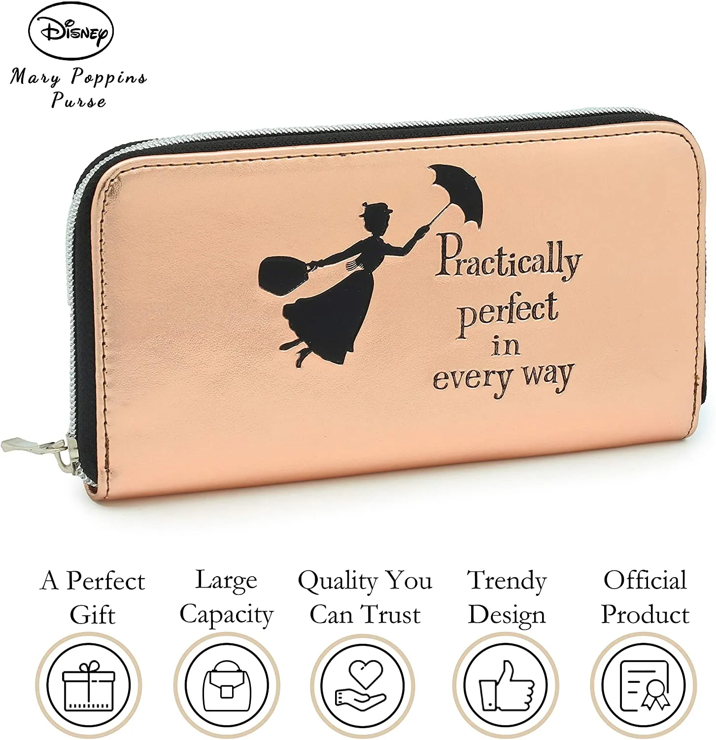 Mary Poppins Gifts Women Purses Ladies Wallet Rose Gold Disney Merchandise