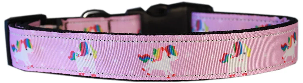 Mauve Unicorns Nylon Dog Collar Md Narrow