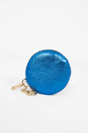 Metallic Royal Blue Leather Round Clip-On Coin Purse