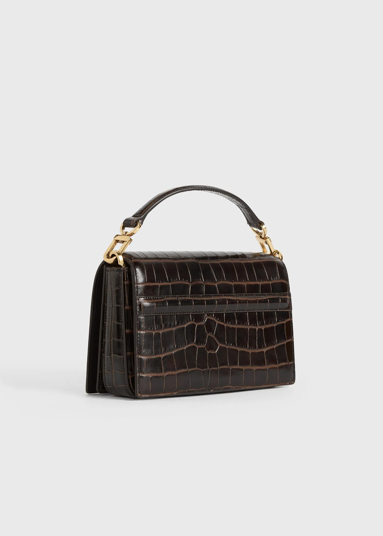 Mini T-Flap croco-embossed bag dark brown