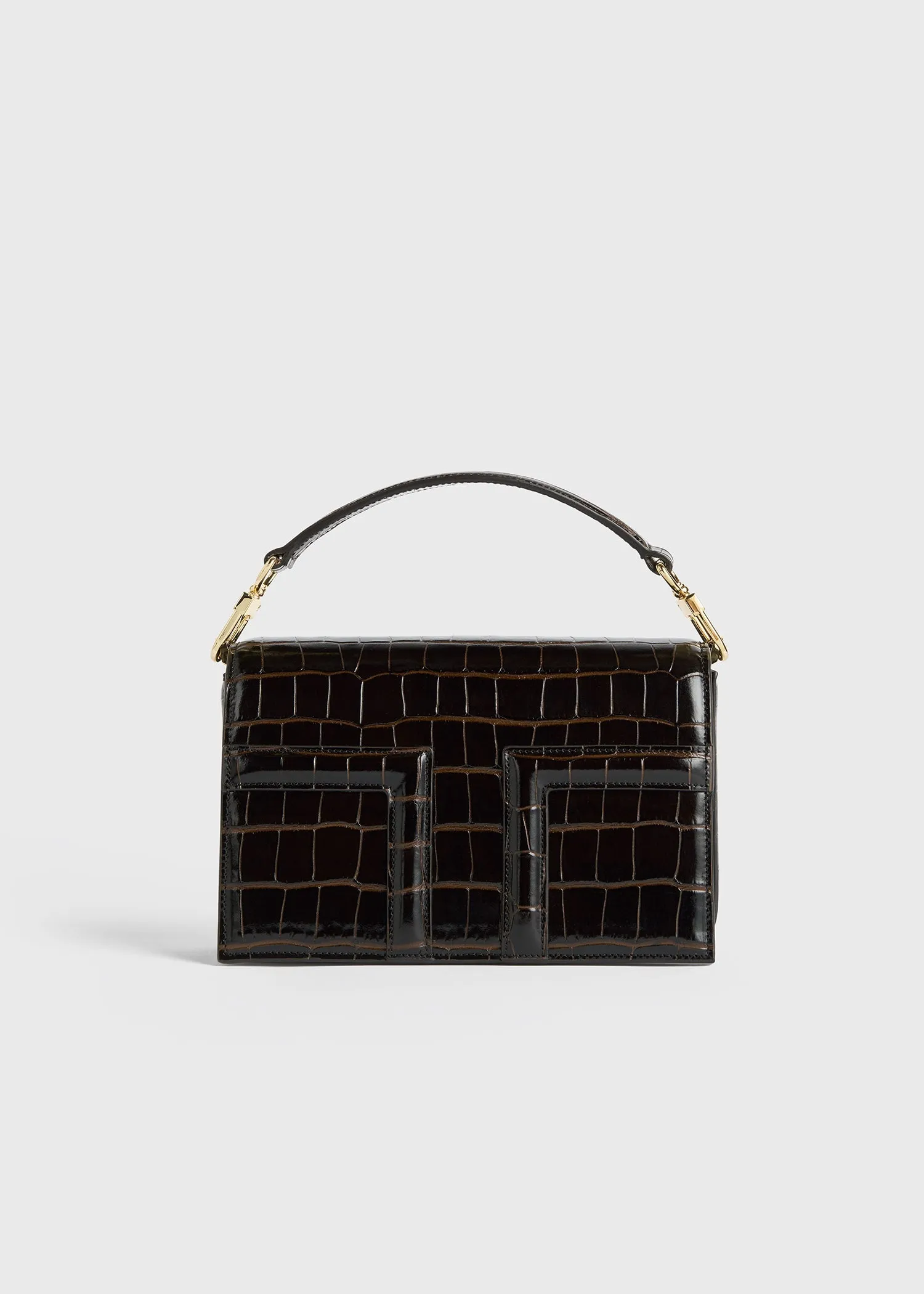 Mini T-Flap croco-embossed bag dark brown