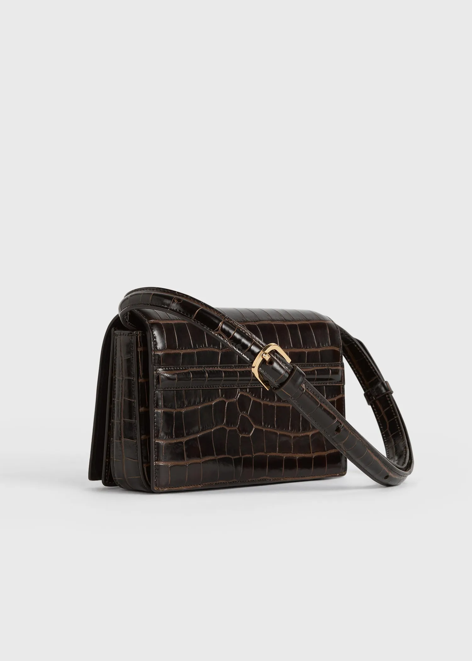 Mini T-Flap croco-embossed bag dark brown