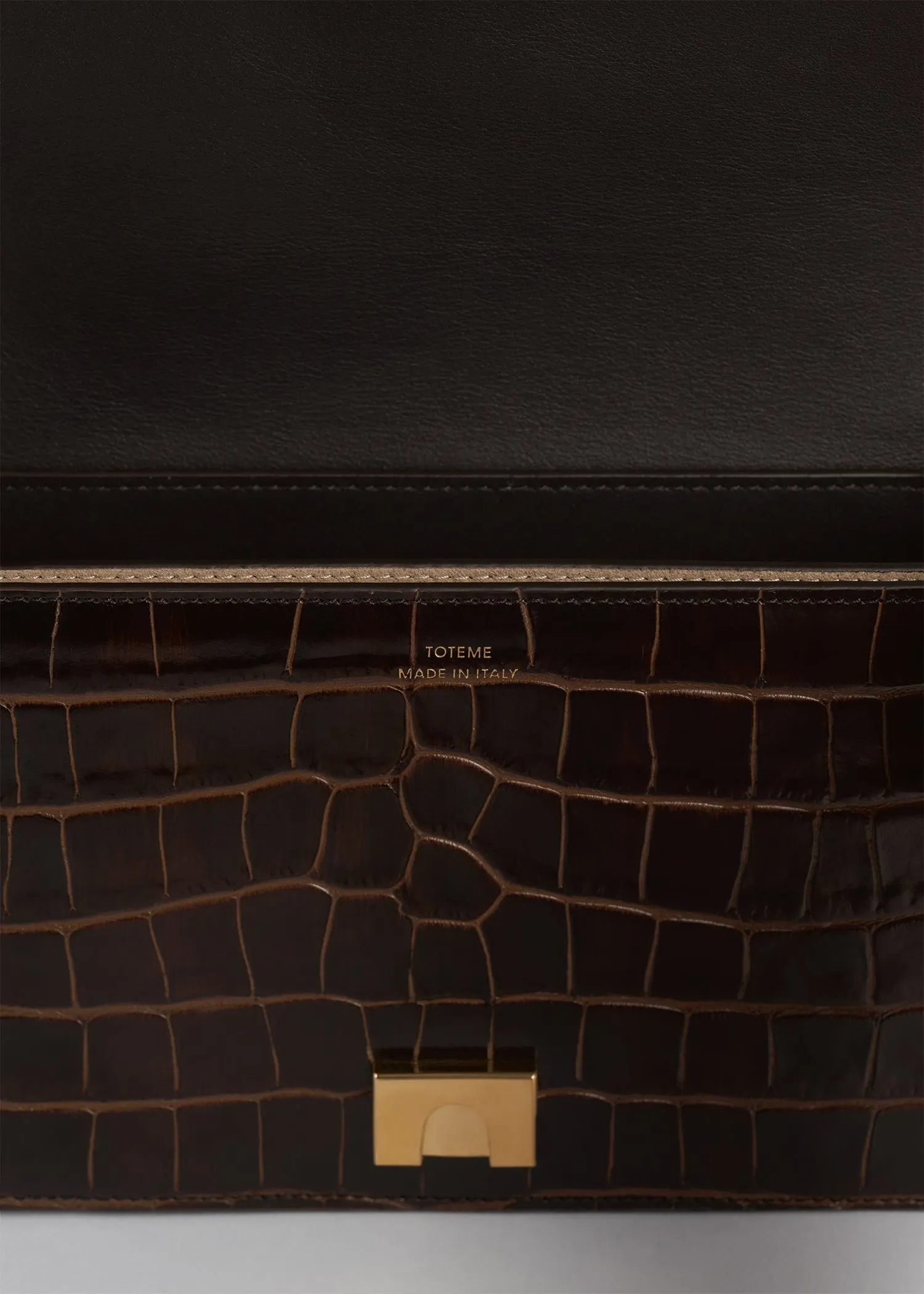 Mini T-Flap croco-embossed bag dark brown