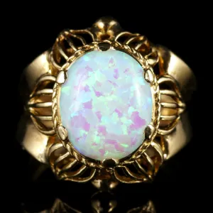 Opal Solitaire Ring Fancy Flower Design 9Ct Gold