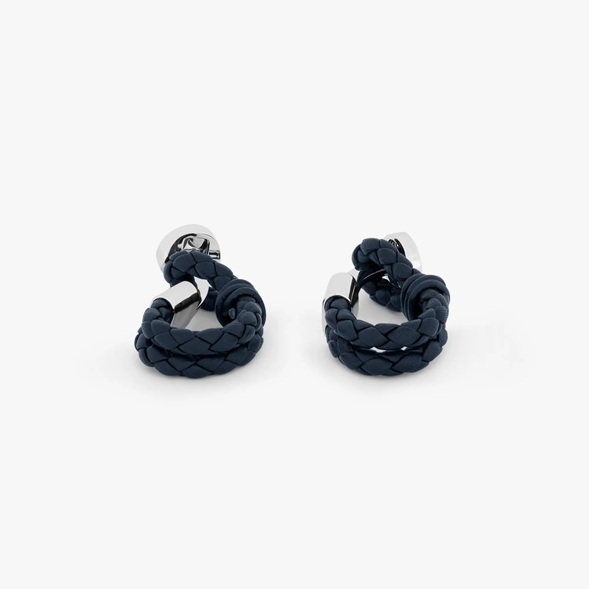 Pelle Wrap Around cufflinks in navy leather with rhodium finish