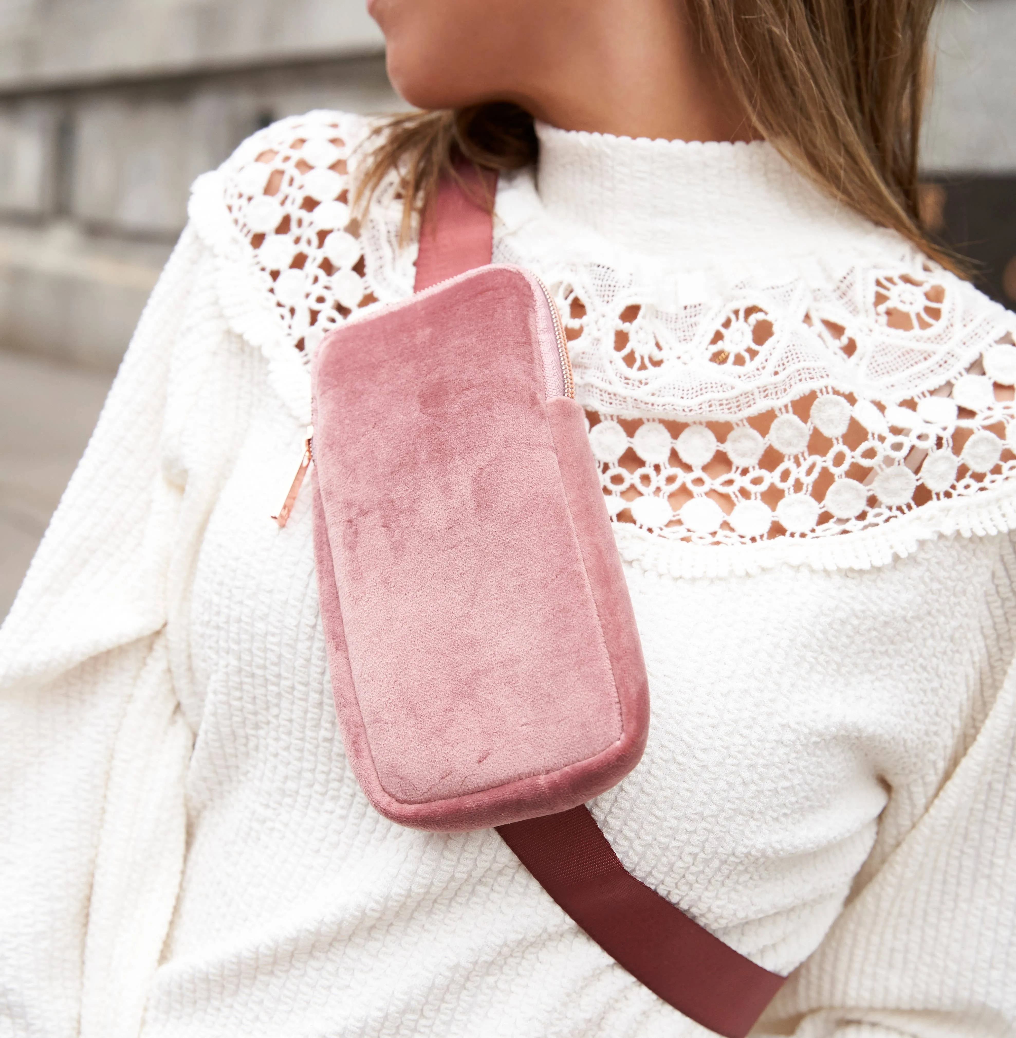 PHONE SLING CROSS BODY - VIXEN ROSE (velour finish)