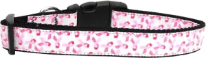 Pink Ribbons On White Nylon Dog Collar Medium Narrow