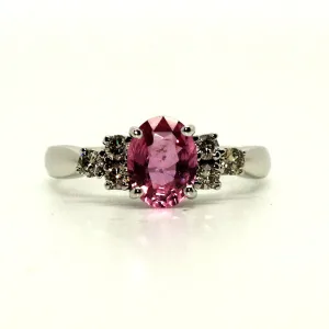 Pink Sapphire And 6 Diamond Ring