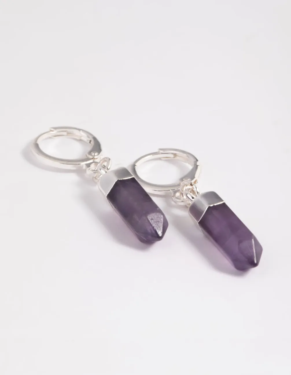 Purple Amethyst Shard Huggie-Hoop Earrings