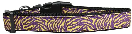 Purple And Yellow Tiger Stripes Nylon Dog Collar Xl