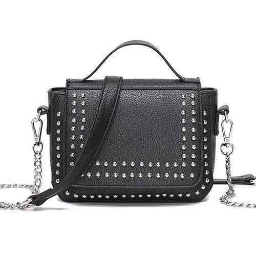 Rivet Chains Flap Crossbody Bag - Black