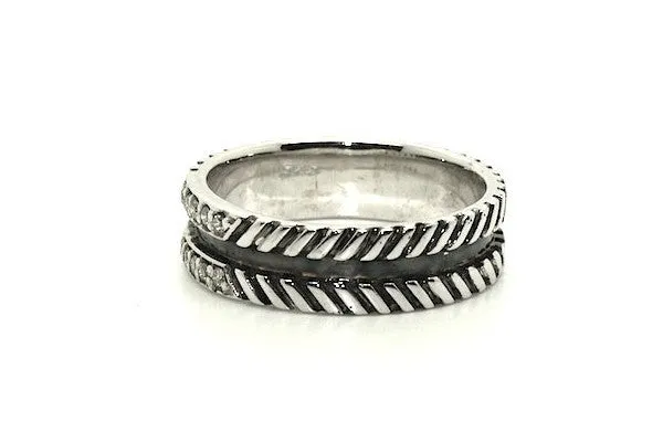 Rope Pave Band Ring With Diamonds(7mm)