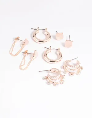 Rose Quartz Hoop Chain Earring Stack Pack