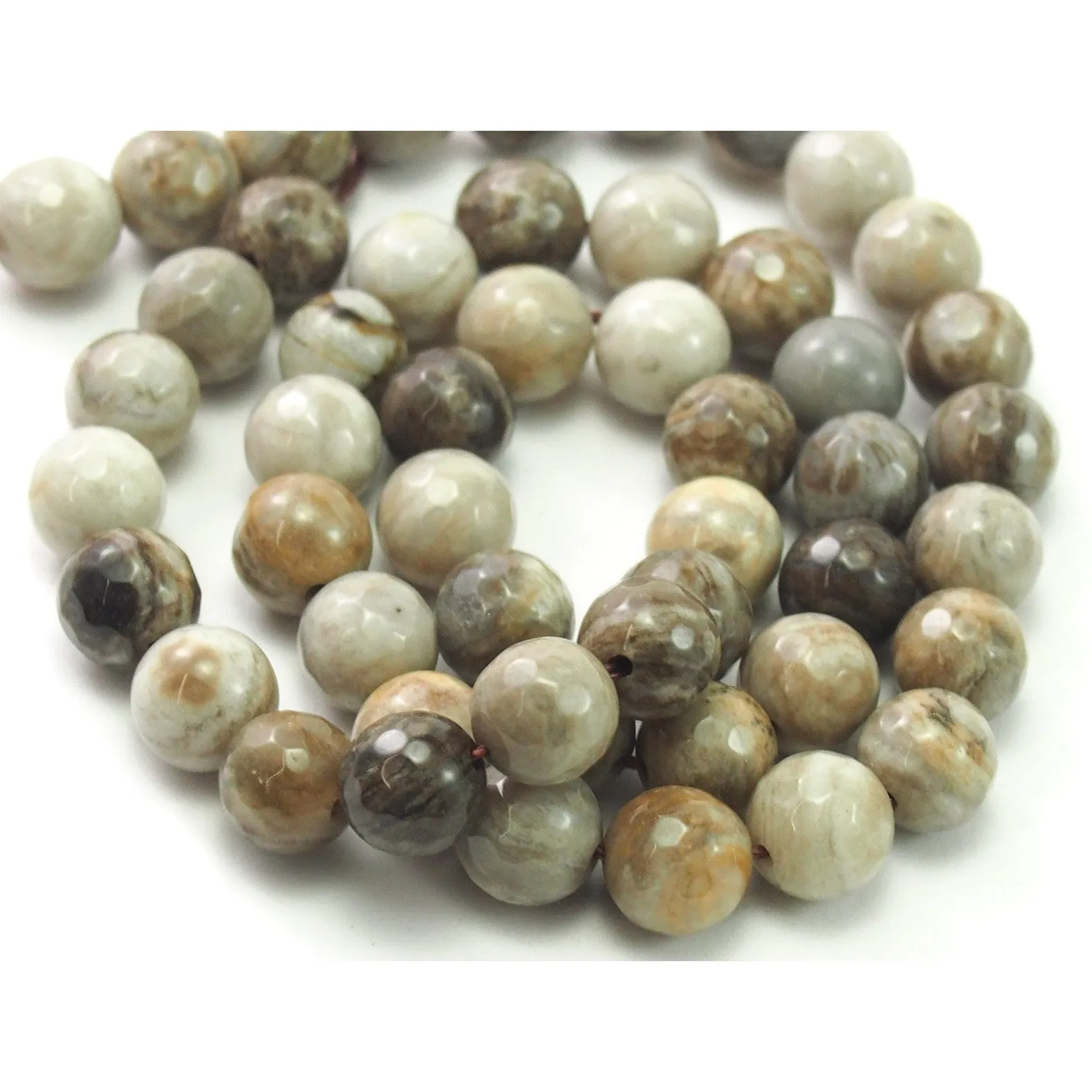 Silver Leaf Jasper Faceted Rounds 8mm Strand