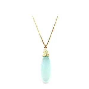 Smooth Long Pear Shape Semi Precious Necklace: Aqua Chalcedony (NGCP79CH)