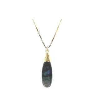 Smooth Long Pear Shape Semi Precious Necklace: Labradorite (NGCP79LD)