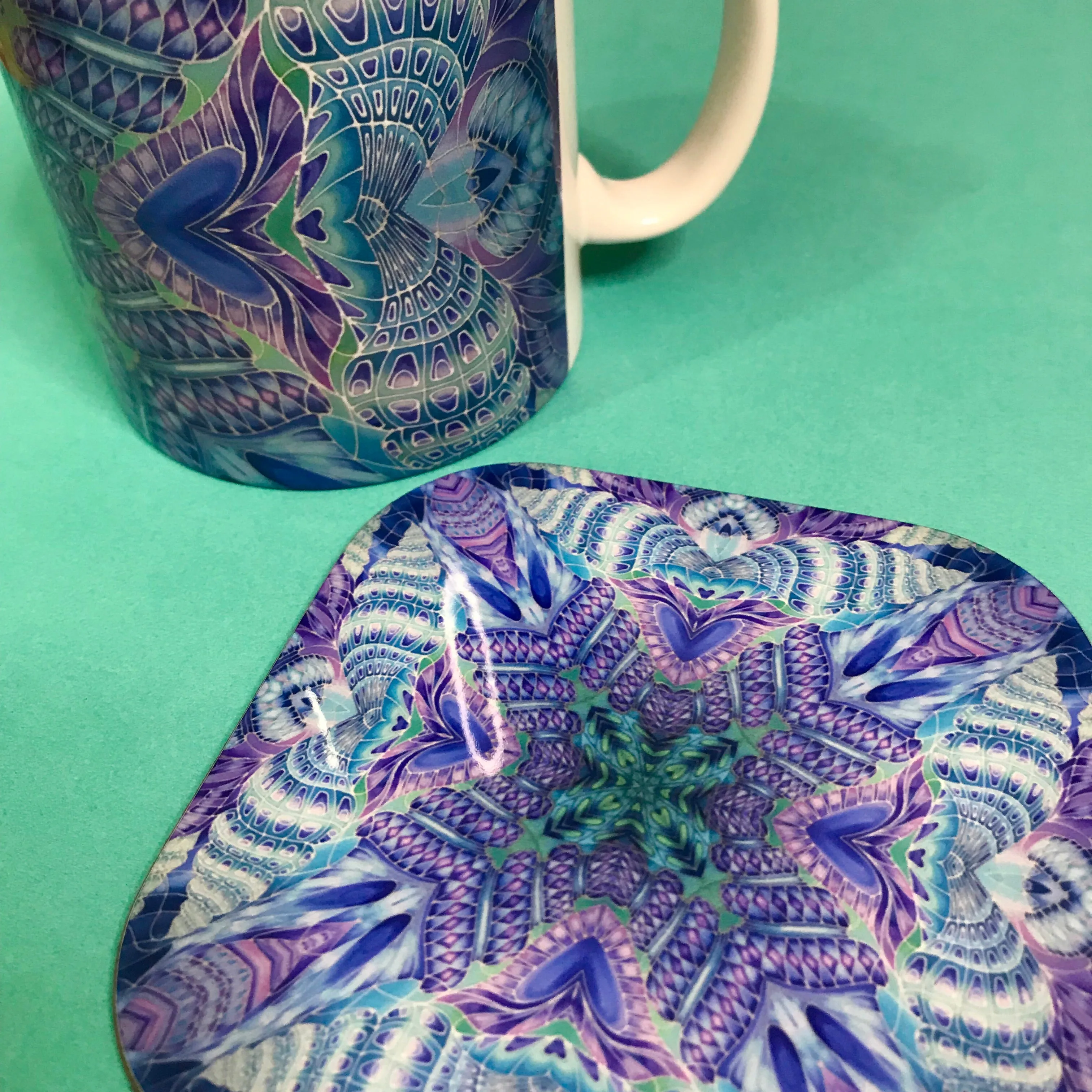 Spiral Shells Kaleidoscope Mug and Coaster Box  Set or  Mug only - Colourful Mug Set - Spiral Shells Mug Gift