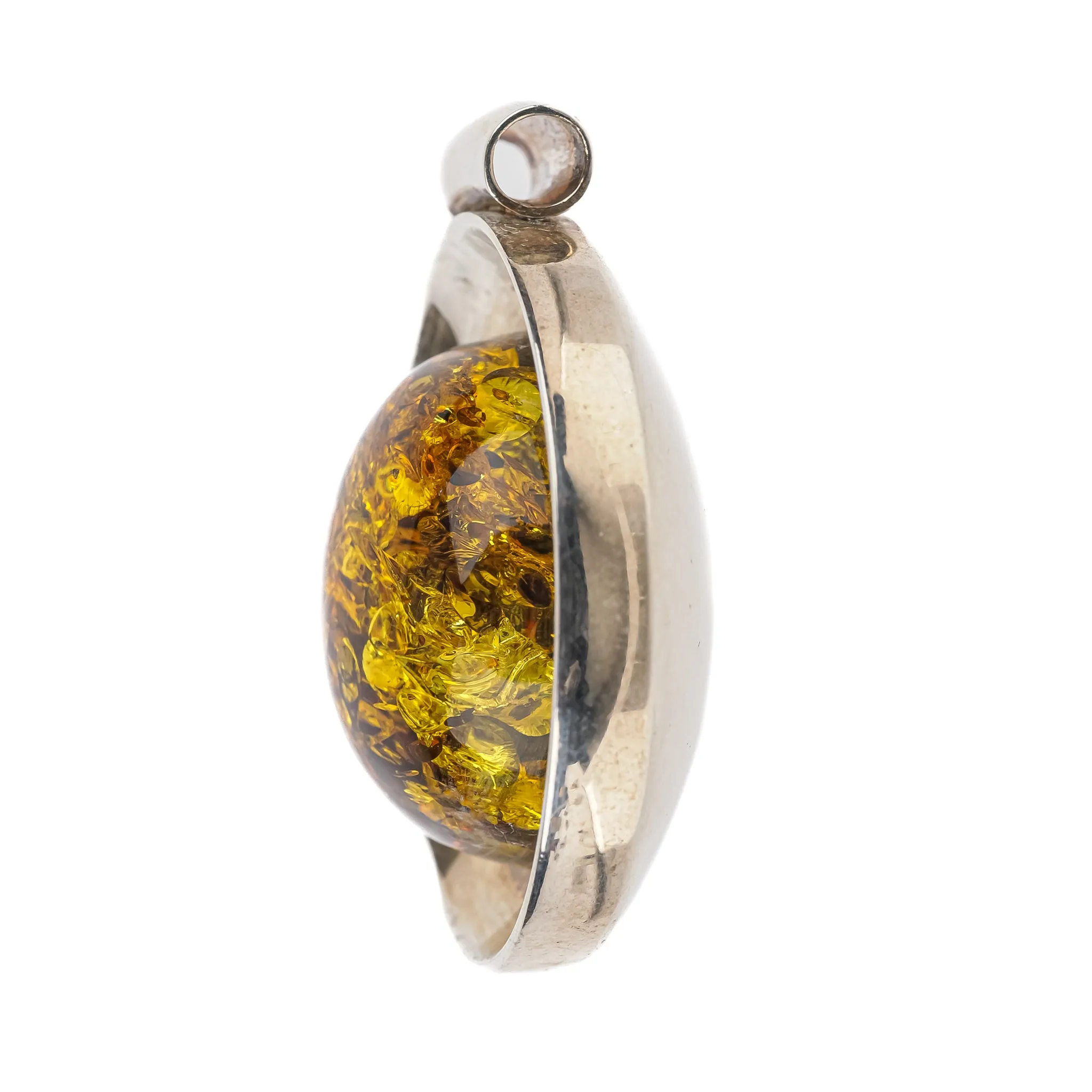 Sterling Amber Cabochon Disc Pendant