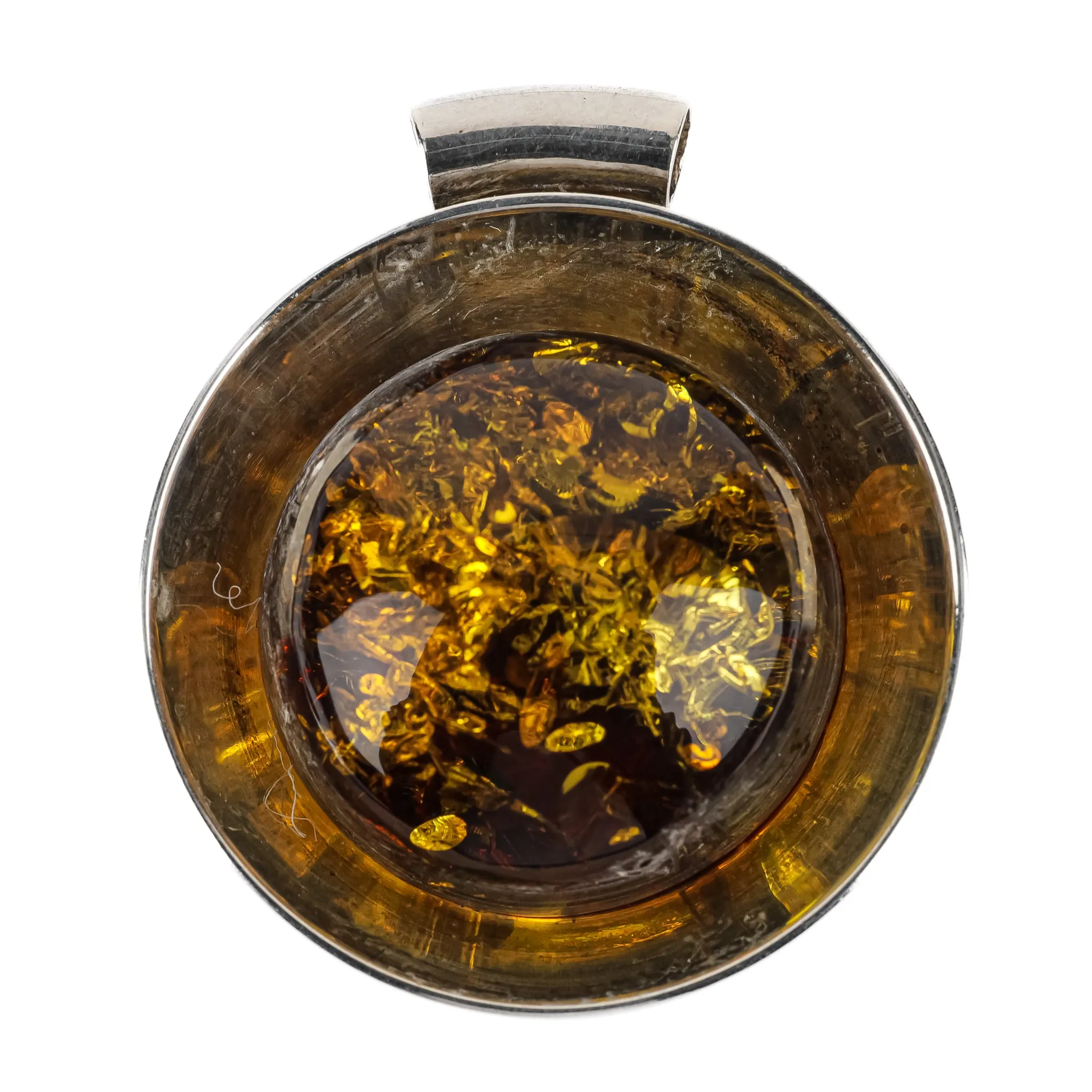 Sterling Amber Cabochon Disc Pendant