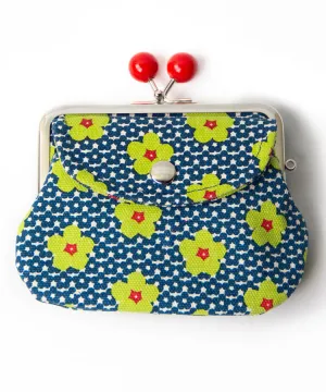 Sunflower Print Double Clasp Coin Purse / Gamaguchi Japanese Coin Purse