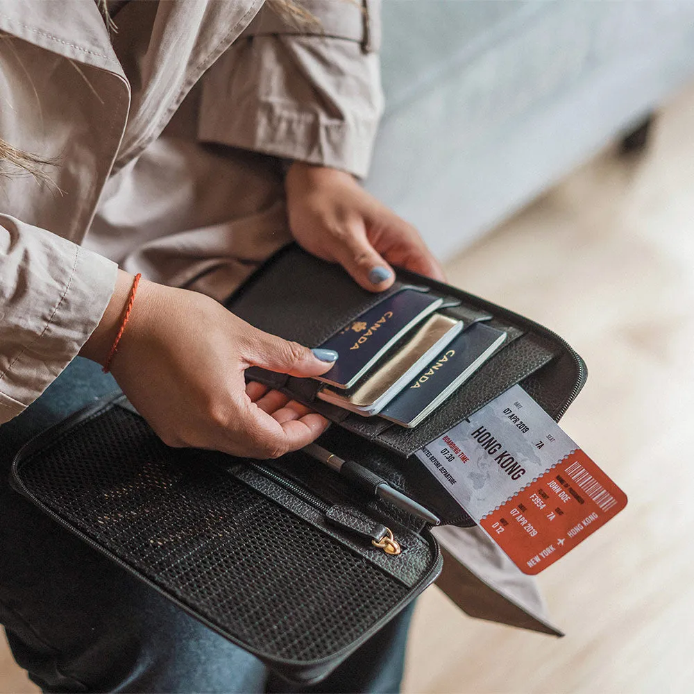 The Four Person Family Passport Holder Black Micro Pebble