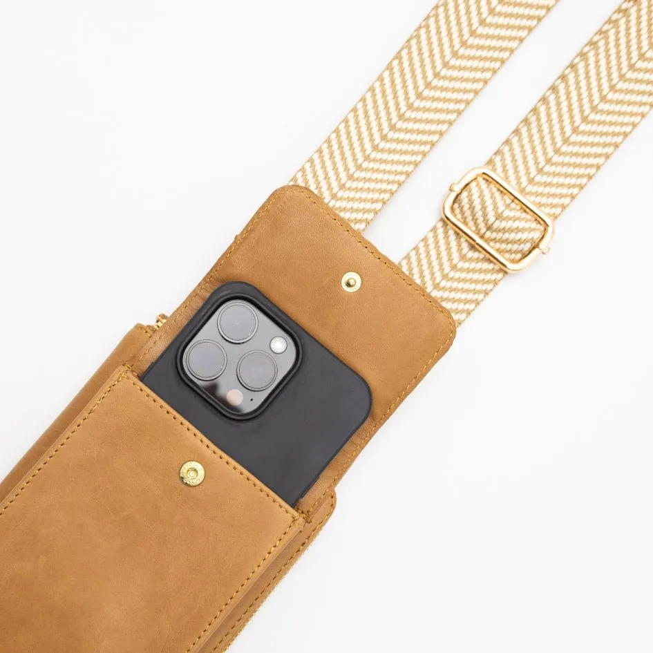 Toffee Leather Phone Purse Bag (w Gold Fittings)