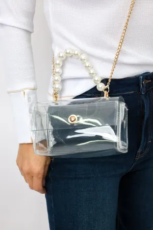 Transparent Pearl Handle Flap Bag