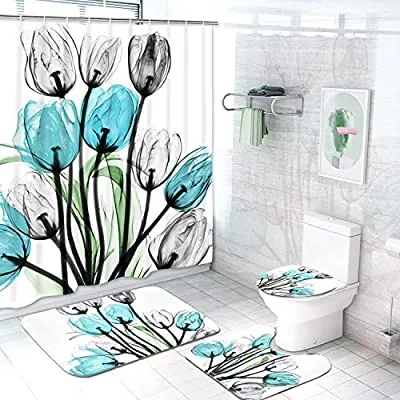 Turquoise Tulips Shower Curtain Set