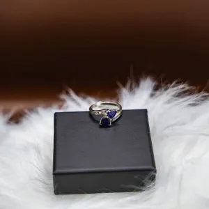 Two Sapphires Ring 10K White Gold With Diamonds / 2gr / Size 4.5