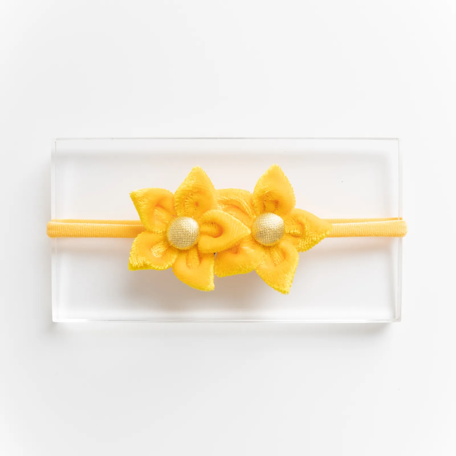 Velvet Flower Newborn Headband- Yellow