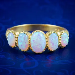 Victorian Style Opal Five Stone Ring 18ct Gold On Silver