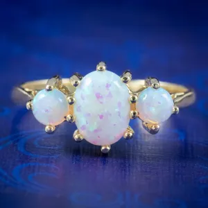 Victorian Style Opal Gold Trilogy Ring 9ct Gold