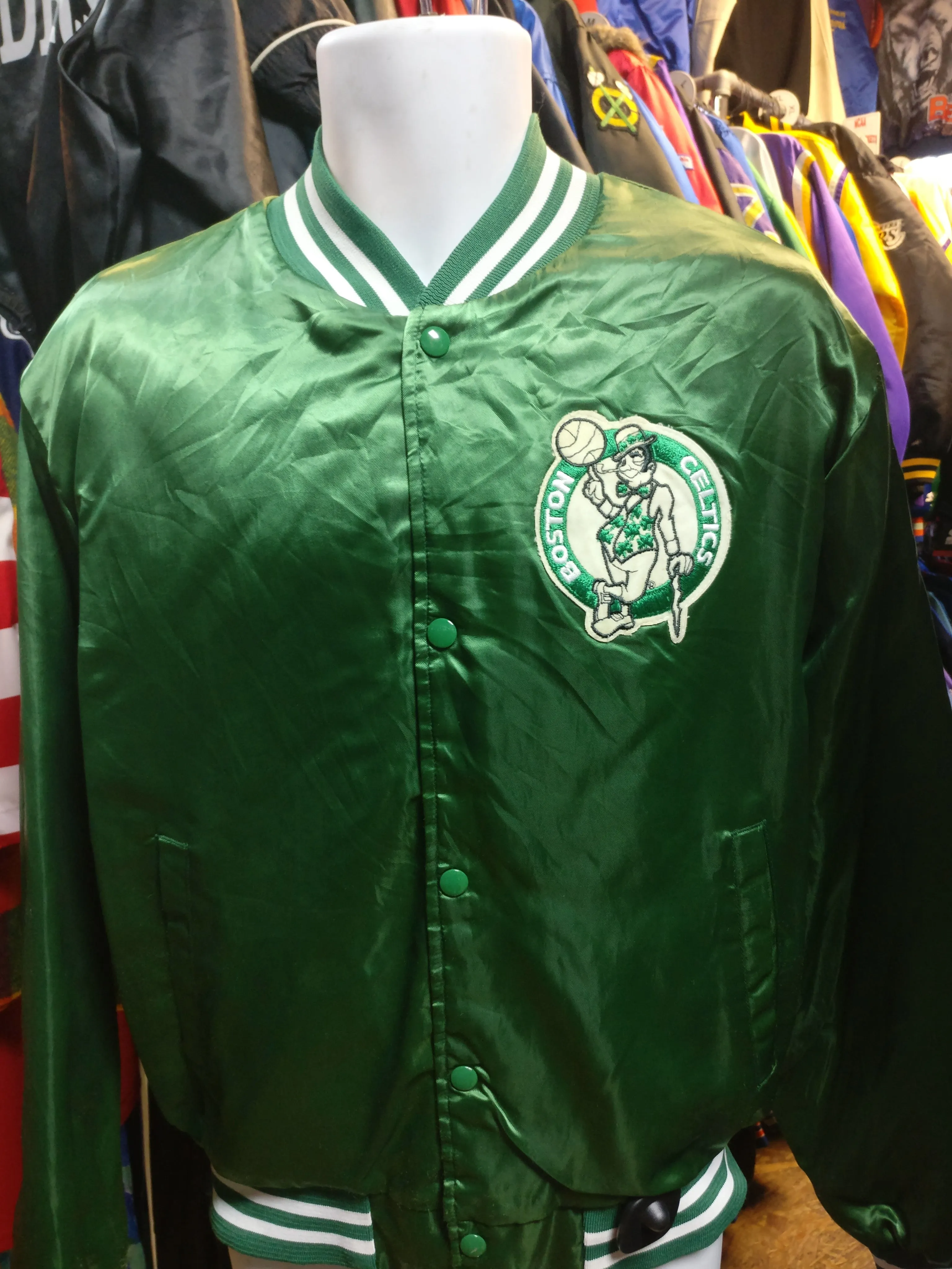 Vintage 80s BOSTON CELTICS NBA Back Patch Locker Line Nylon Jacket L