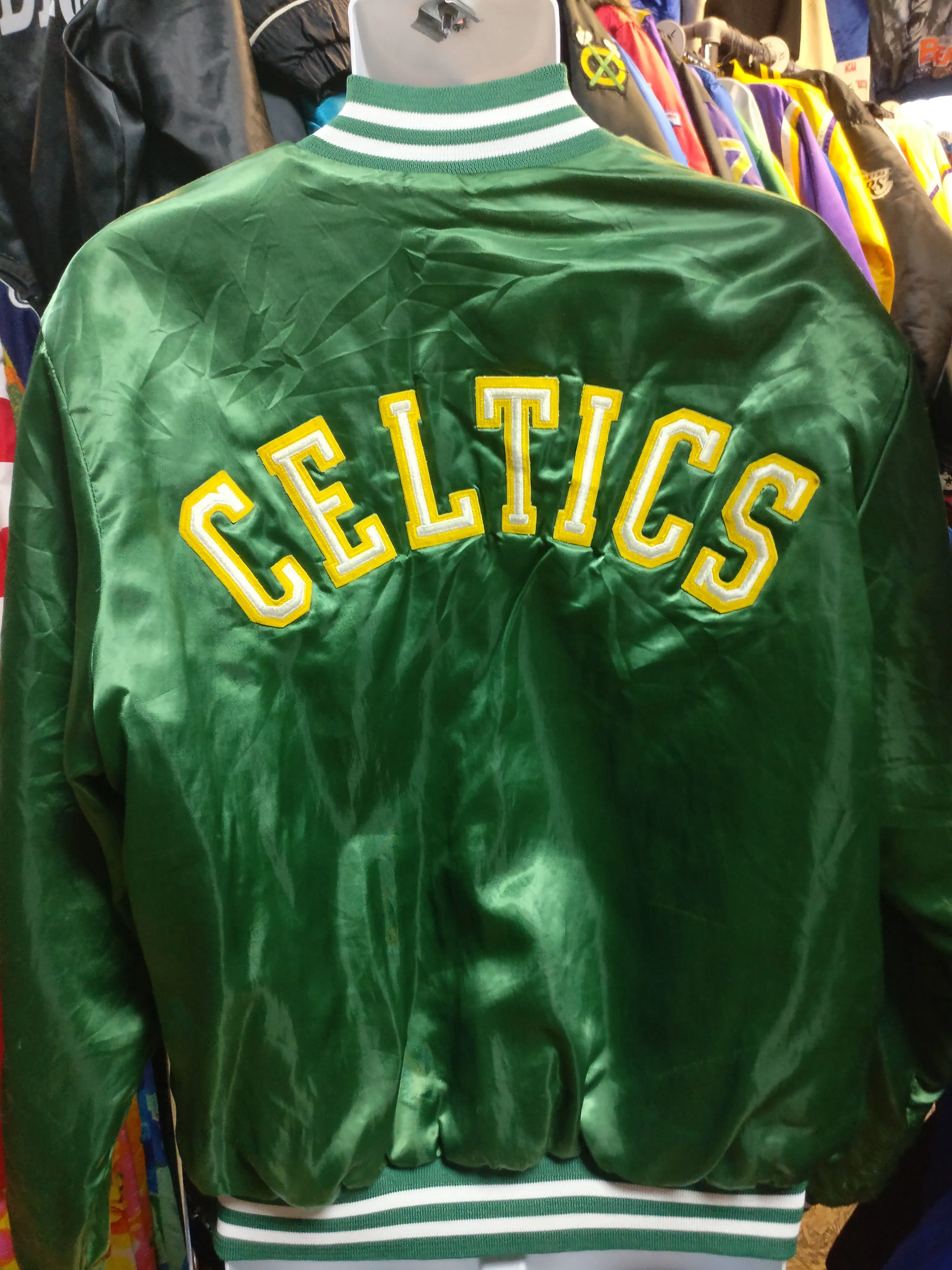 Vintage 80s BOSTON CELTICS NBA Back Patch Locker Line Nylon Jacket L