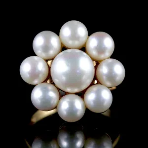 Vintage Pearl Cluster Ring 9Ct Gold Ring