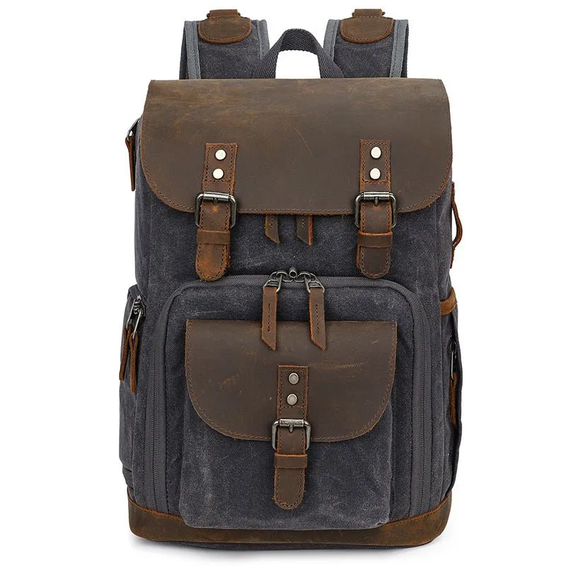 Waterproof Camera Canvas School Backpack Retro Style 17 inch for DSLR SLR