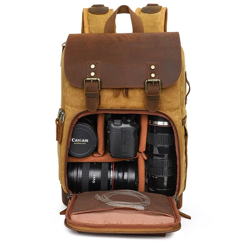 Waterproof Camera Canvas School Backpack Retro Style 17 inch for DSLR SLR