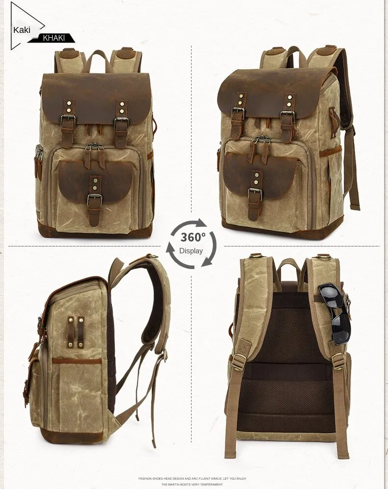 Waterproof Camera Canvas School Backpack Retro Style 17 inch for DSLR SLR