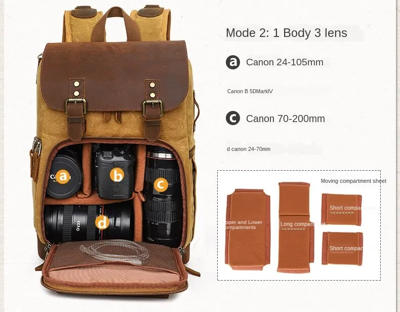 Waterproof Camera Canvas School Backpack Retro Style 17 inch for DSLR SLR