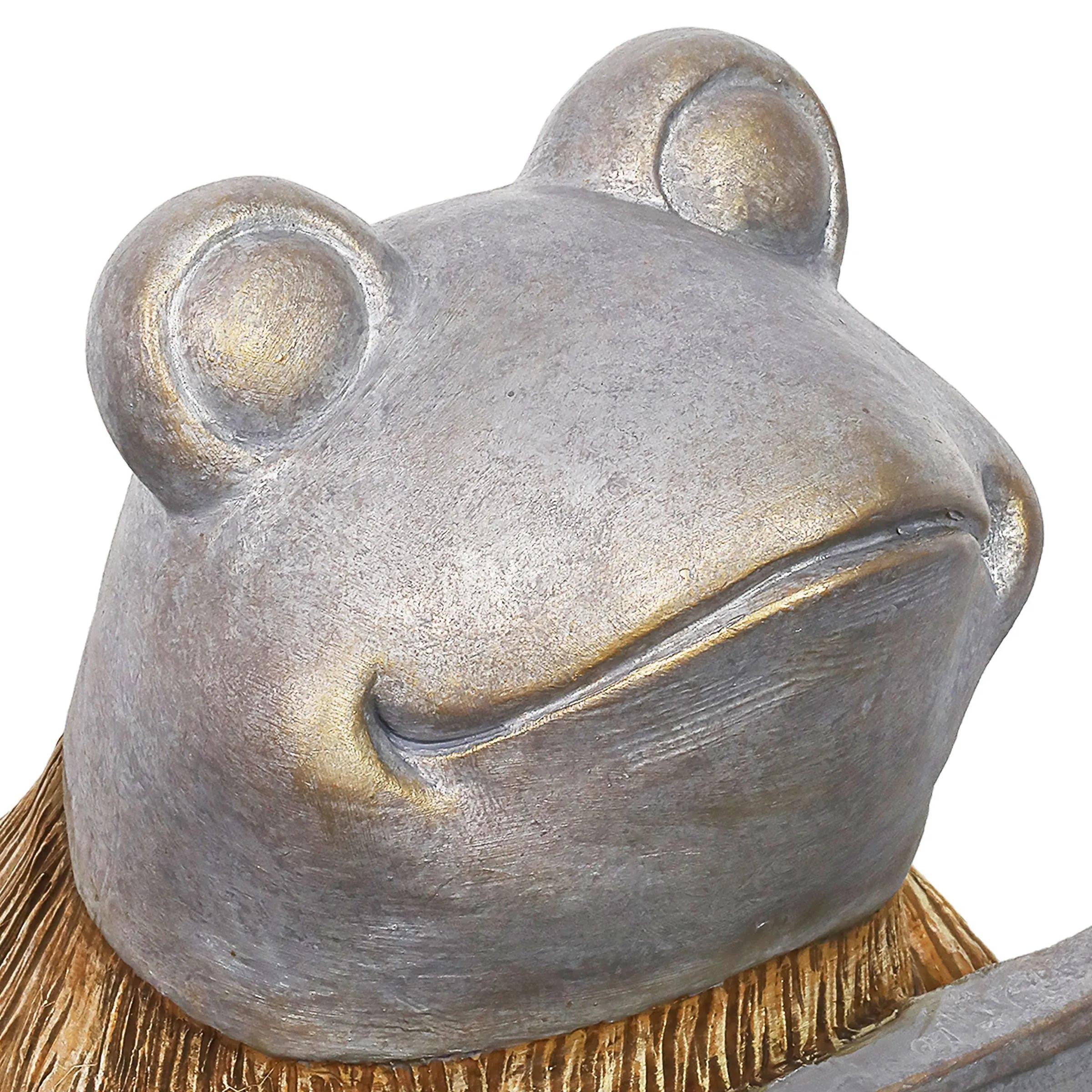 Welcome Sign Garden Frog Statue in a Wood Look with Silver Detail, 11 Inch