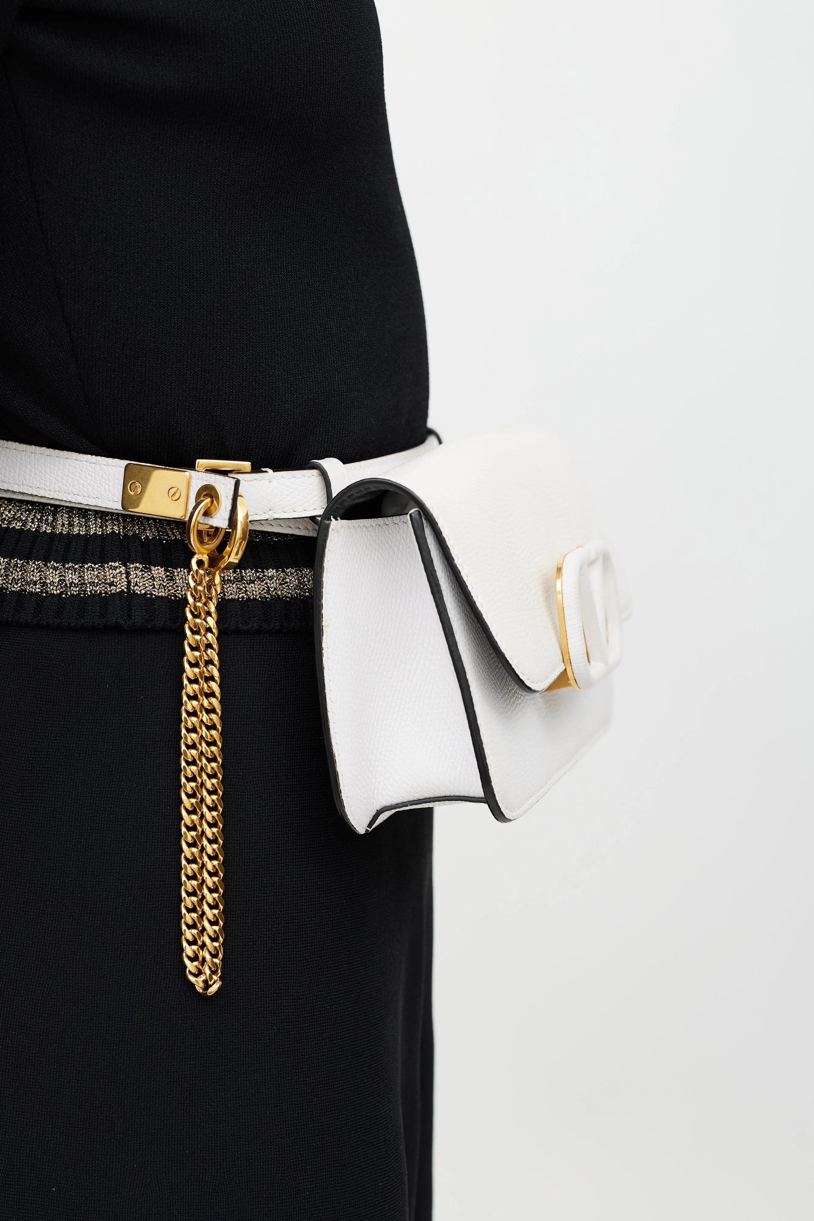 White Leather Vsling Belt Bag