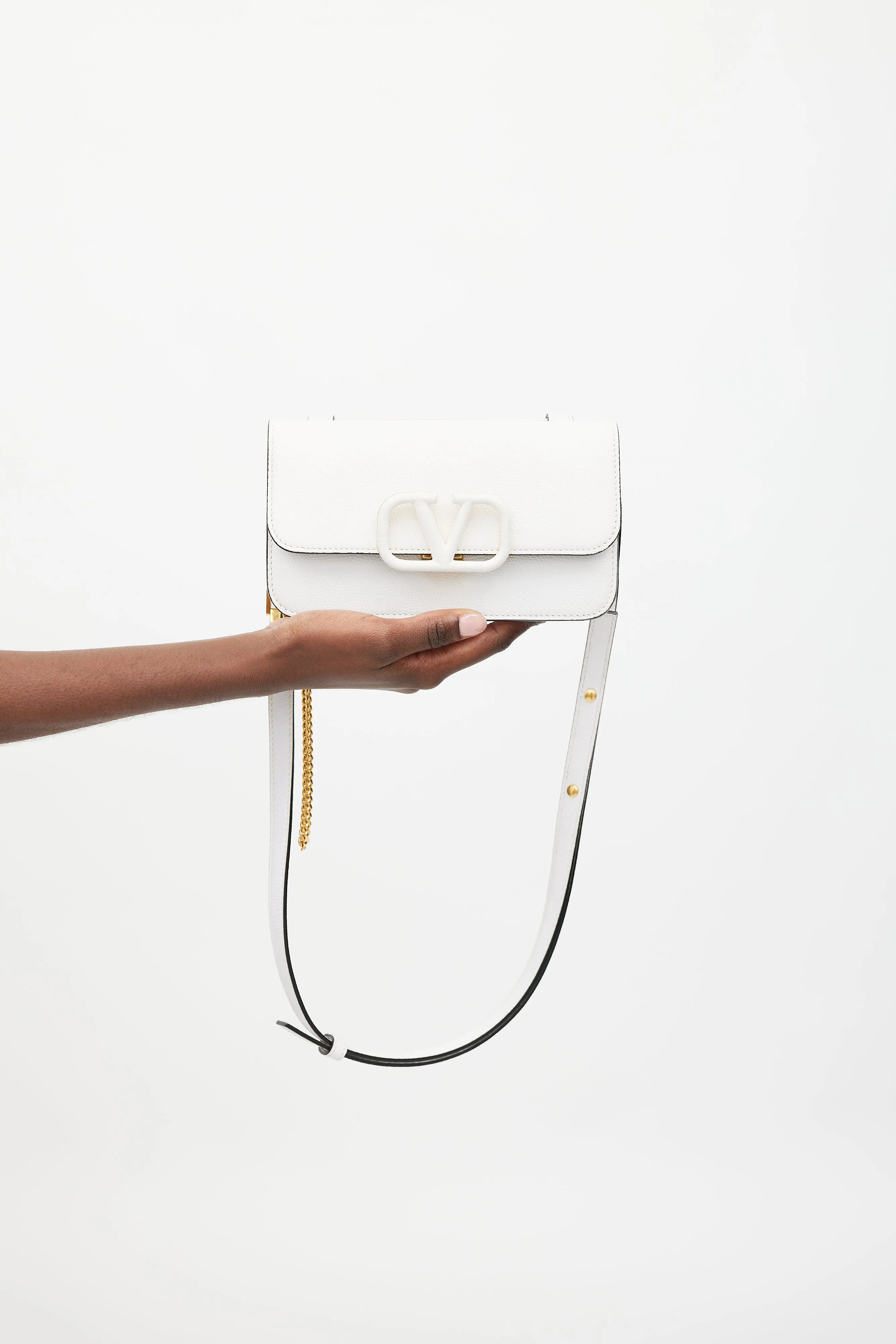 White Leather Vsling Belt Bag