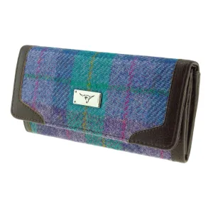 Women's Harris Tweed Bute Long Purse  Green & Purple Check