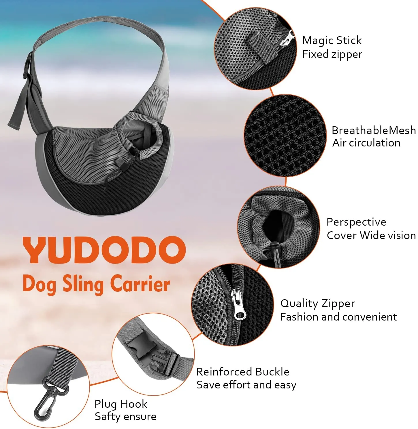 YUDODO Pet Dog Sling Carrier Breathable Mesh Travel Safe Sling Bag Carrier for Dogs Cats